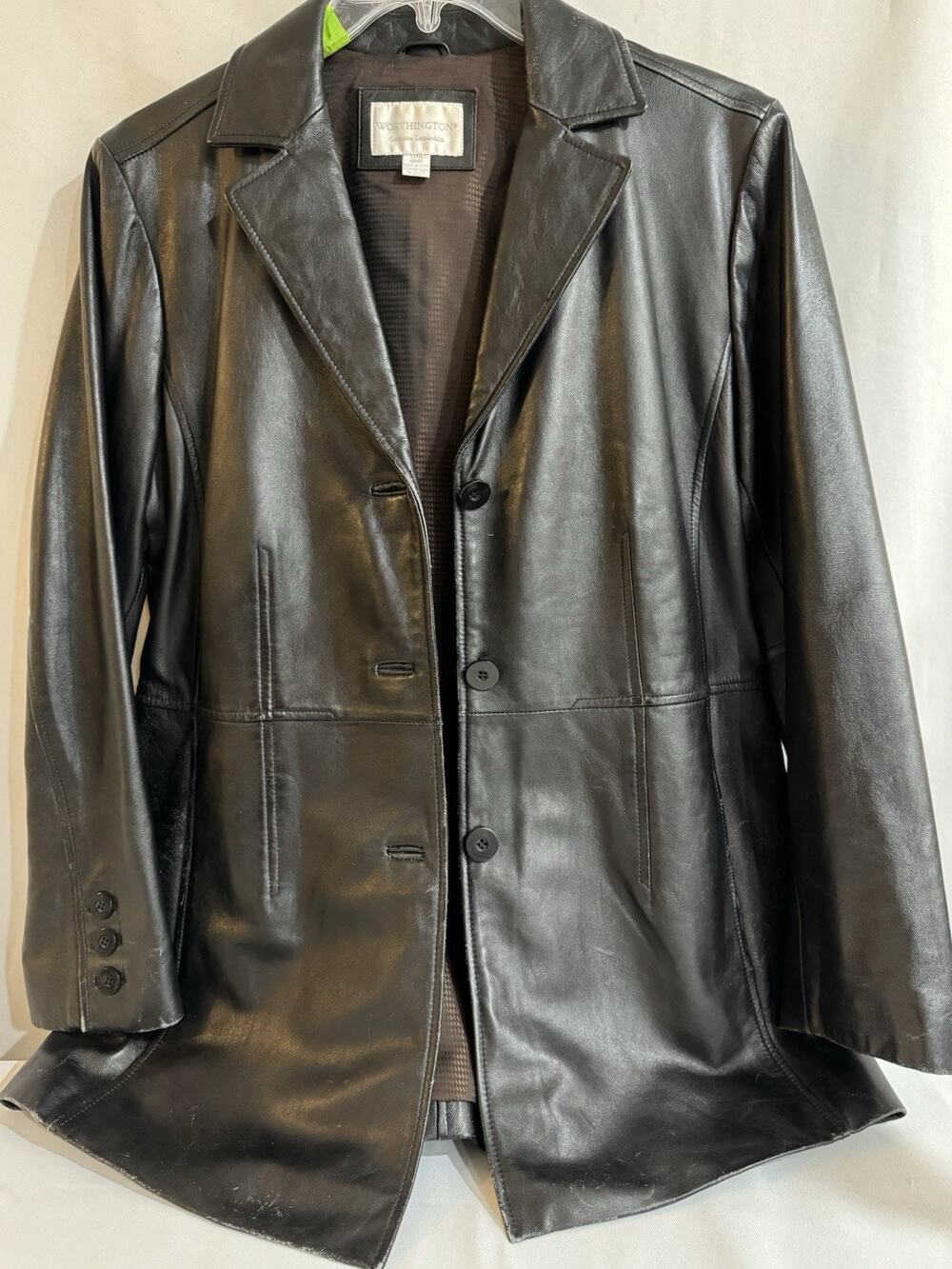 Worthington Leather Jacket Womens Large Black Genuine Lambskin 3 Button Blazer